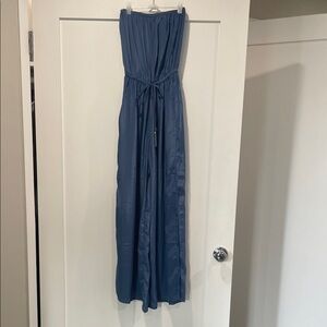 Elegant Blue Strapless Jumpsuit